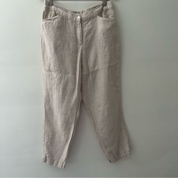 Chicos Linen Pants Beige Elastic Pockets Size 10 Coastal Classic Beach Capsule - Picture 1 of 9